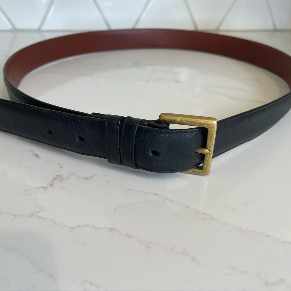 Coach Black and Brown Leather Belt with Brass Buckle